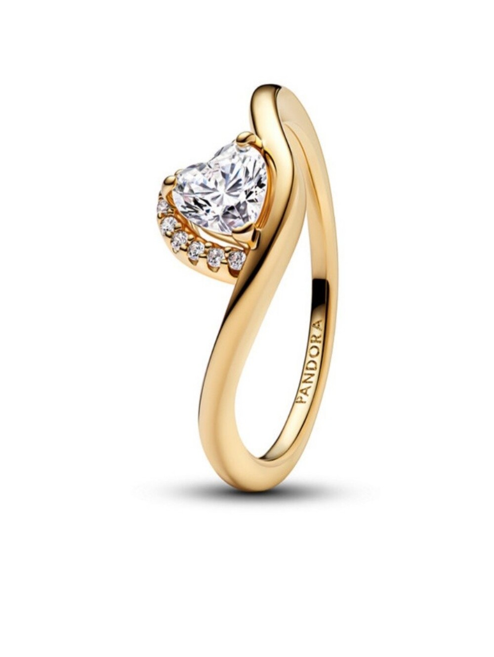 Pandora Gold Heart Ring with Sparkling Clear Stones